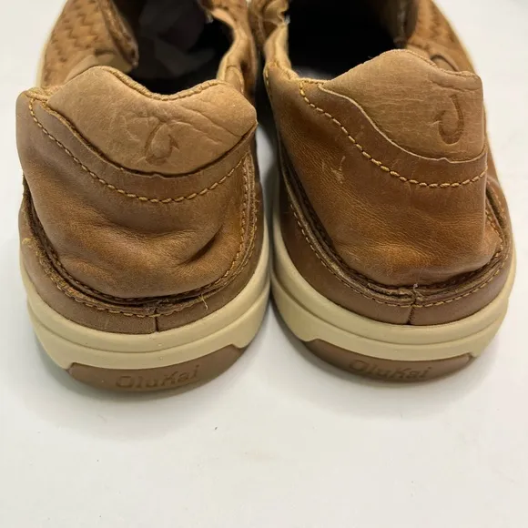Olukai Lae'Ahi Lauhala Men's Brown Woven Leather Slip-On Shoes Size 10.5