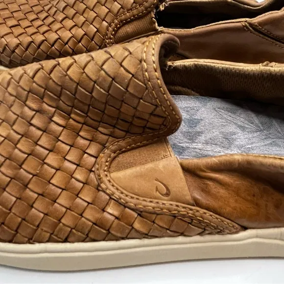 Olukai Lae'Ahi Lauhala Men's Brown Woven Leather Slip-On Shoes Size 10.5