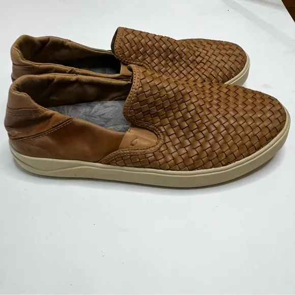 Olukai Lae'Ahi Lauhala Men's Brown Woven Leather Slip-On Shoes Size 10.5