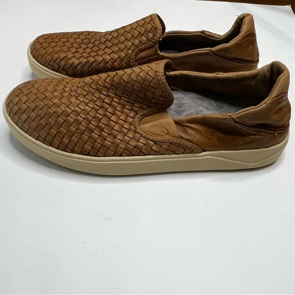 Olukai Lae'Ahi Lauhala Men's Brown Woven Leather Slip-On Shoes Size 10.5