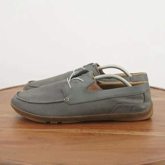Olukai Mens Mano Mesh Slip On Boat Shoes Size 11.5 Grey Leather Casual