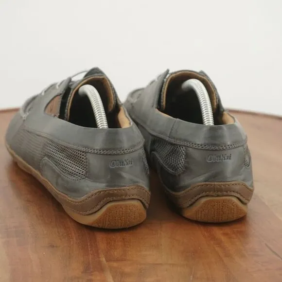 Olukai Mens Mano Mesh Slip On Boat Shoes Size 11.5 Grey Leather Casual