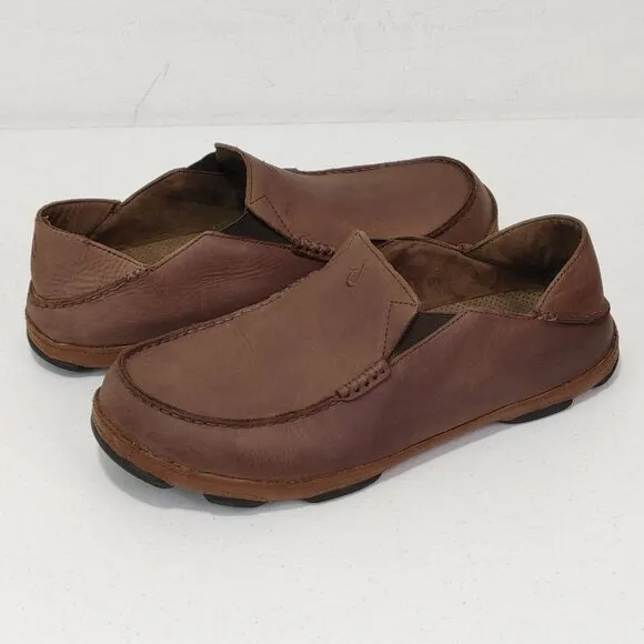 Olukai Moloa Brown Leather Slip On Shoes Men's 11.5
