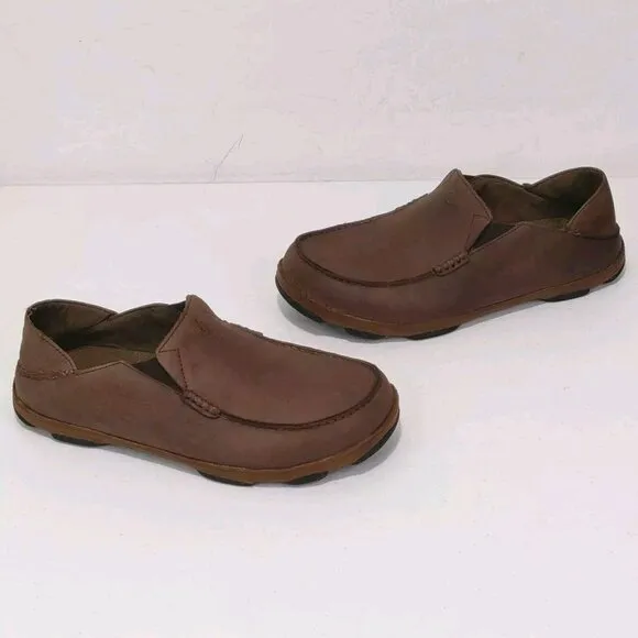 Olukai Moloa Brown Leather Slip On Shoes Men's 11.5