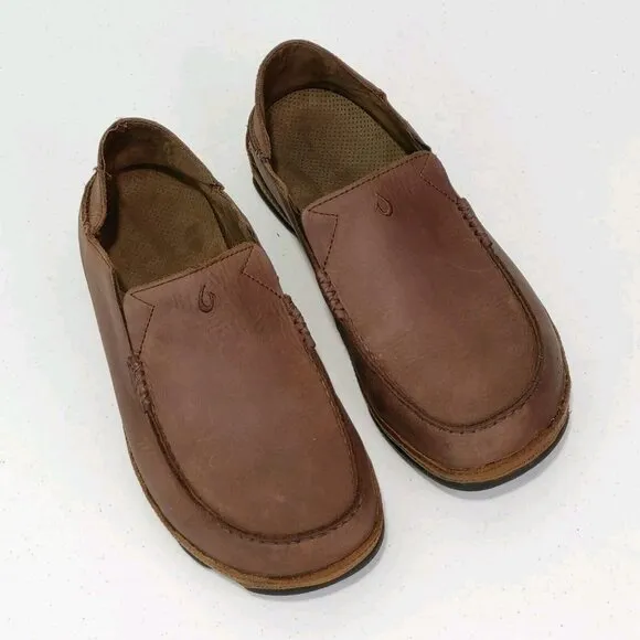 Olukai Moloa Brown Leather Slip On Shoes Men's 11.5