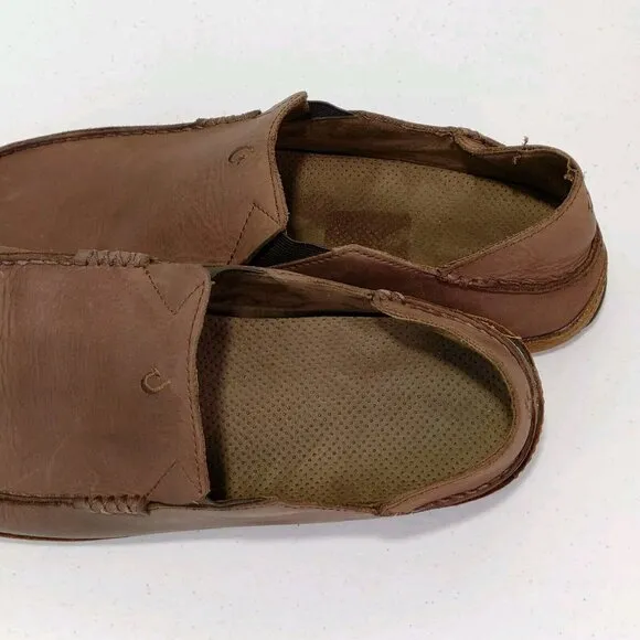Olukai Moloa Brown Leather Slip On Shoes Men's 11.5