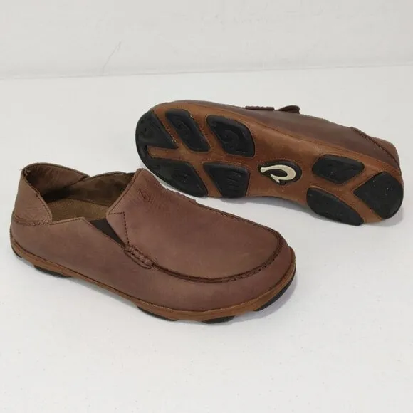 Olukai Moloa Brown Leather Slip On Shoes Men's 11.5