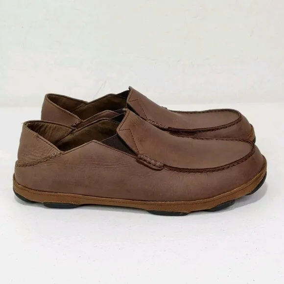 Olukai Moloa Brown Leather Slip On Shoes Men's 11.5