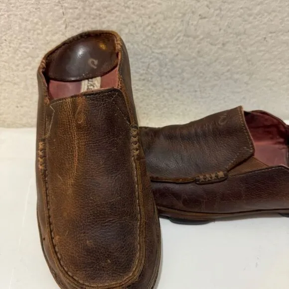 Olukai Moloa Dark Wood Dark Java Leather Slip On Shoes Men’s Size 9