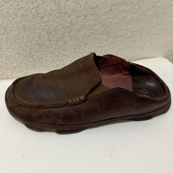 Olukai Moloa Dark Wood Dark Java Leather Slip On Shoes Men’s Size 9