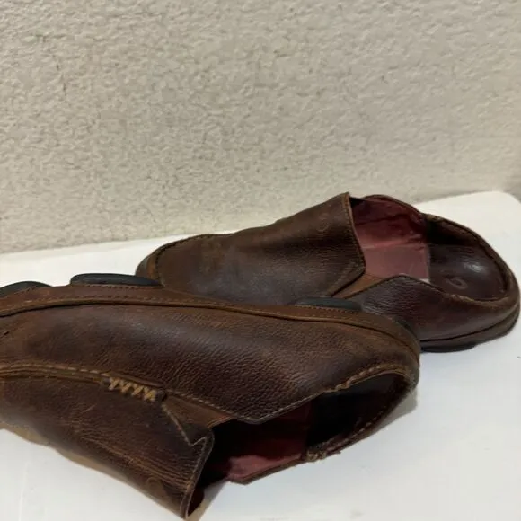 Olukai Moloa Dark Wood Dark Java Leather Slip On Shoes Men’s Size 9