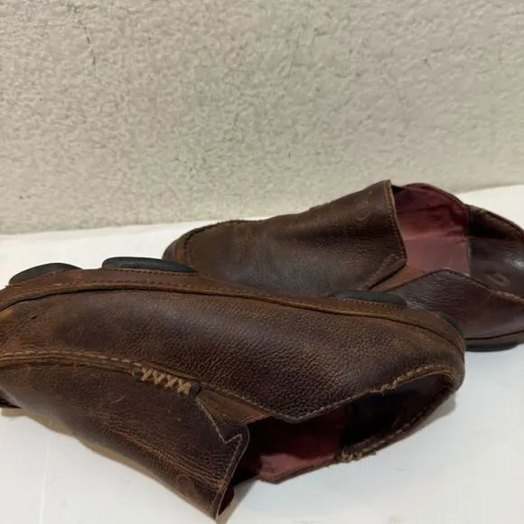 Olukai Moloa Dark Wood Dark Java Leather Slip On Shoes Men’s Size 9