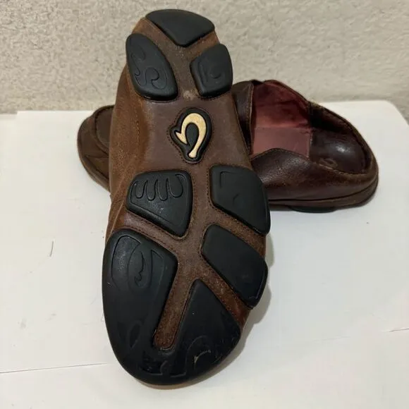 Olukai Moloa Dark Wood Dark Java Leather Slip On Shoes Men’s Size 9