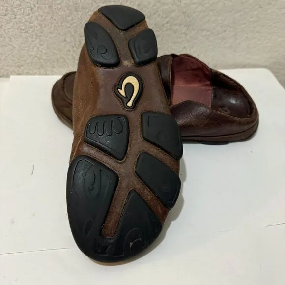 Olukai Moloa Dark Wood Dark Java Leather Slip On Shoes Men’s Size 9