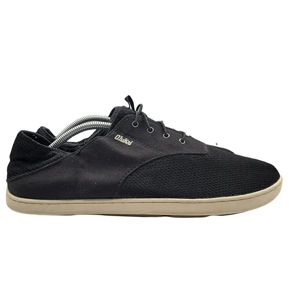 Olukai Nohea Moku Casual Boat Shoes Black Loafers Mens Size 12 Laces Comfort