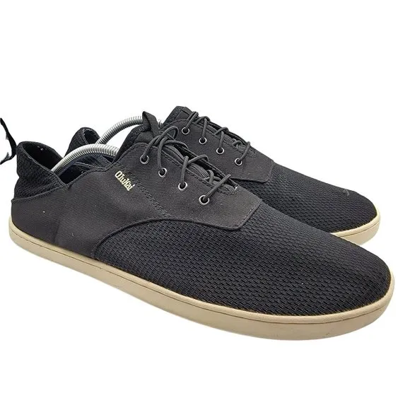 Olukai Nohea Moku Casual Boat Shoes Black Loafers Mens Size 12 Laces Comfort
