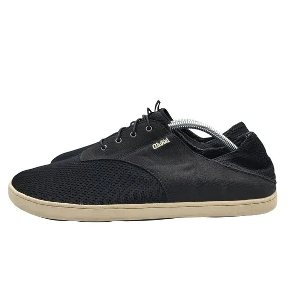 Olukai Nohea Moku Casual Boat Shoes Black Loafers Mens Size 12 Laces Comfort