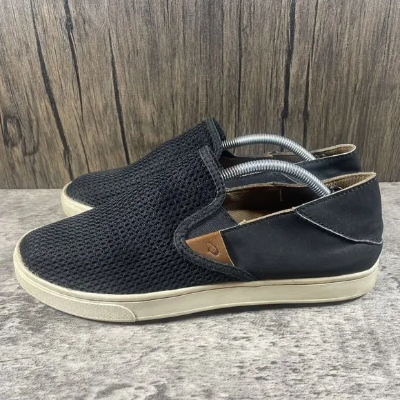OLUKAI Pehuea Black Mesh Slip On Comfort Casual Sneakers Shoes Women’s Size 9
