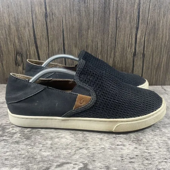 OLUKAI Pehuea Black Mesh Slip On Comfort Casual Sneakers Shoes Women’s Size 9