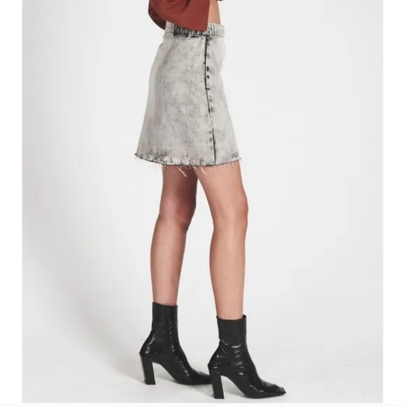One Teaspoon Vixen high waist grey acid-wash denim skirt Harley 25 XS NEW