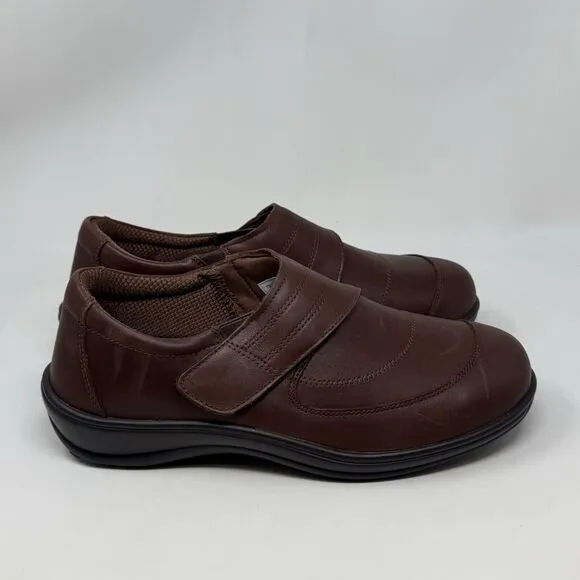Orthofeet Emily Shoes Womens 10 D Wide Brown Leather Adjustable Strap Comfort