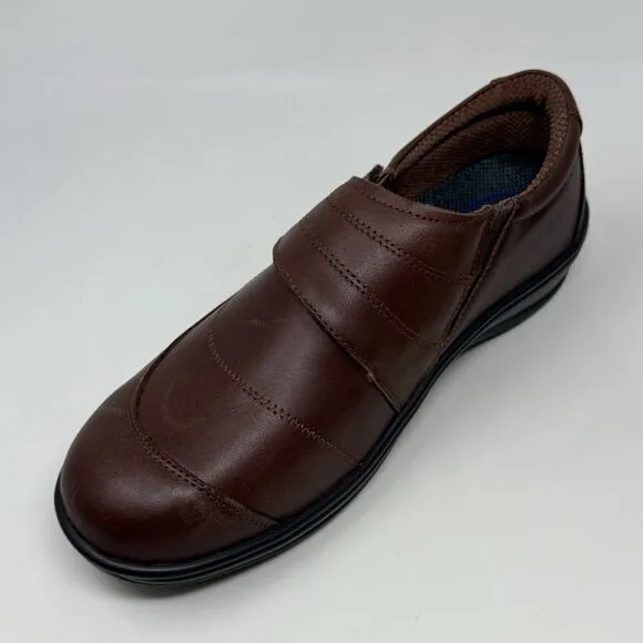 Orthofeet Emily Shoes Womens 10 D Wide Brown Leather Adjustable Strap Comfort