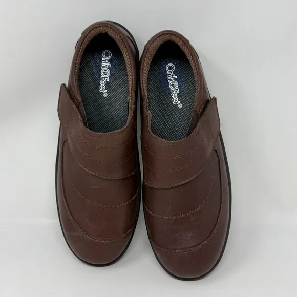 Orthofeet Emily Shoes Womens 10 D Wide Brown Leather Adjustable Strap Comfort