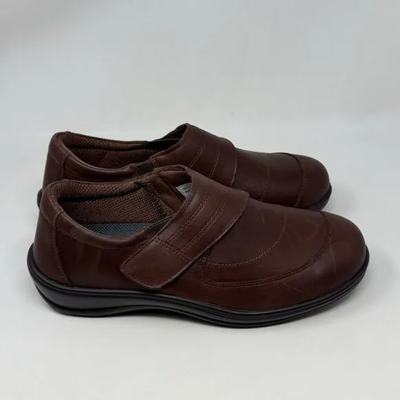 Orthofeet Emily Shoes Womens 10 D Wide Brown Leather Adjustable Strap Comfort