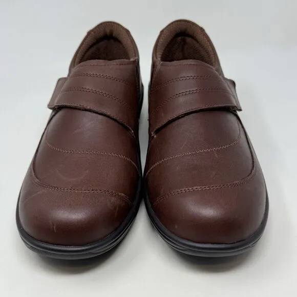 Orthofeet Emily Shoes Womens 10 D Wide Brown Leather Adjustable Strap Comfort