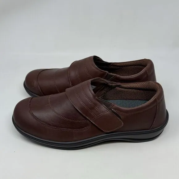 Orthofeet Emily Shoes Womens 10 D Wide Brown Leather Adjustable Strap Comfort