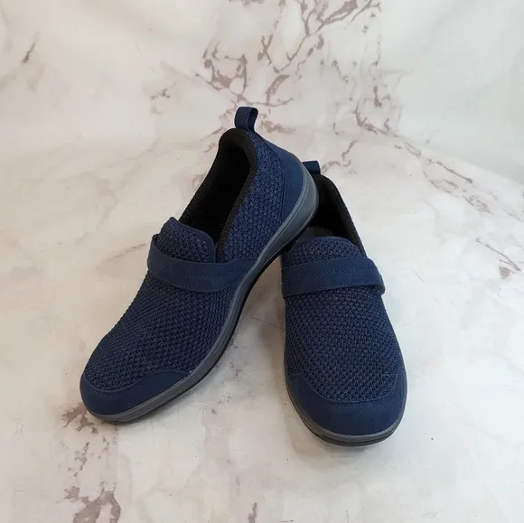 Orthofeet Women Size 8 X Wide Quincy Blue Knit Stretch Slip On Casual Sneak…