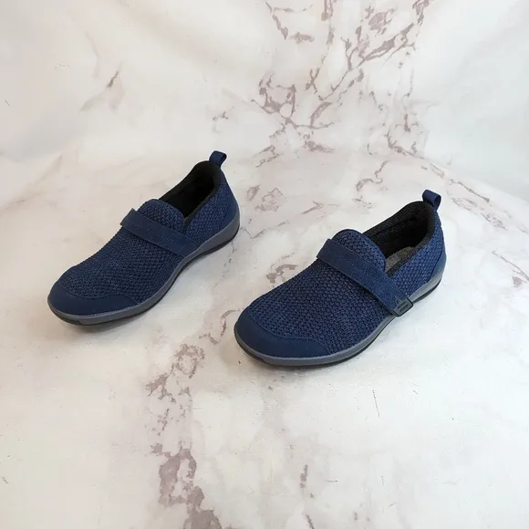 Orthofeet Women Size 8 X Wide Quincy Blue Knit Stretch Slip On Casual Sneak…