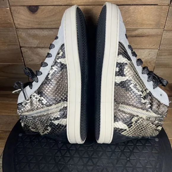 P448 Women Size 35 US 5 Skate Mid Snake Print Zip Lace Up Sneaker Casual Shoes