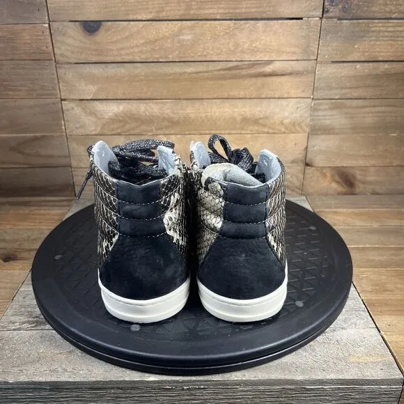 P448 Women Size 35 US 5 Skate Mid Snake Print Zip Lace Up Sneaker Casual Shoes