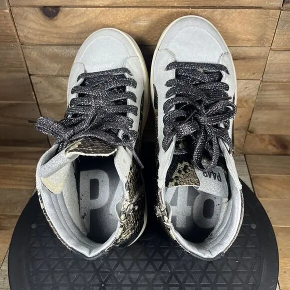 P448 Women Size 35 US 5 Skate Mid Snake Print Zip Lace Up Sneaker Casual Shoes