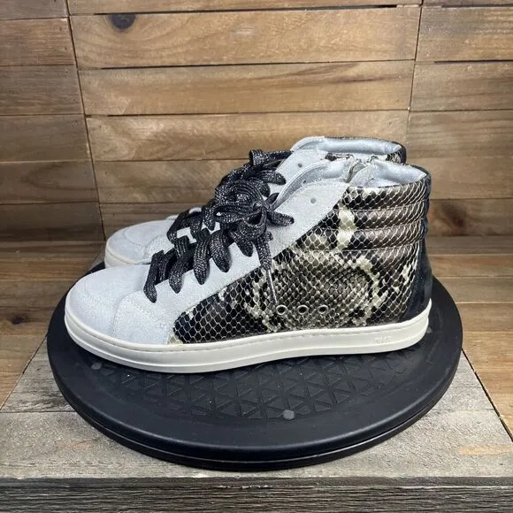 P448 Women Size 35 US 5 Skate Mid Snake Print Zip Lace Up Sneaker Casual Shoes