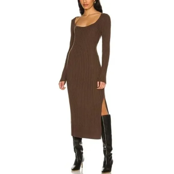Paige Wool Side Slit Benita Long Dress Sweater Long Sleeve Size L NWT