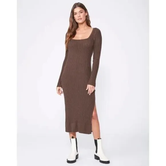 Paige Wool Side Slit Benita Long Dress Sweater Long Sleeve Size L NWT