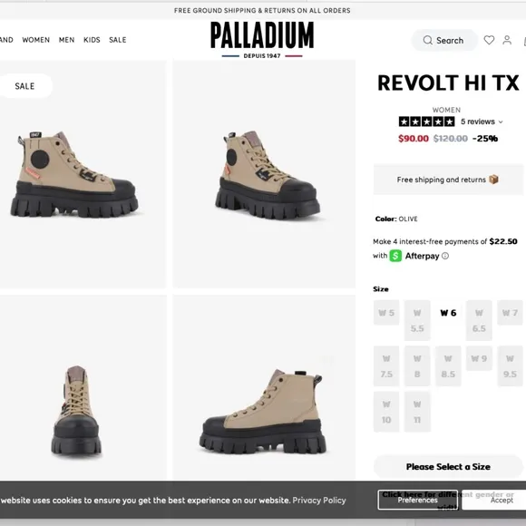 PALLADIUM®  |  REVOLT HI TX™  |  WOMENS BOOTS  |  7-US  |  MINT  |