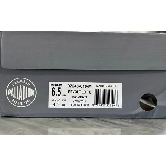 Palladium Women's Revolt LO TX Sneaker Boots Black / Black Size 6.5