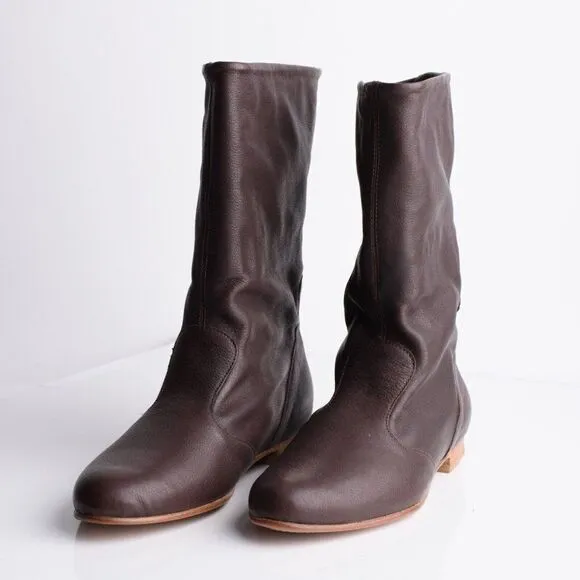 Pare Gabia Isidores Womens Brown Leather Flat Boots Booties Sz 8 EU 39 New