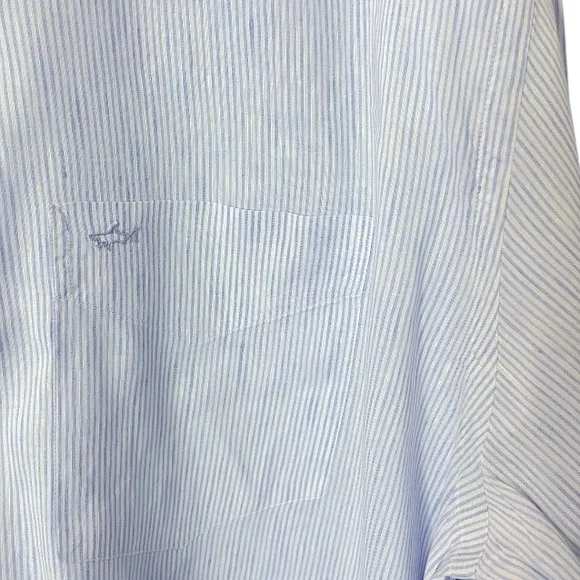 Paul &amp; Shark Linen Shirt Mens 2XL Blue Contrast Cuffs Button Down Casual, Italy