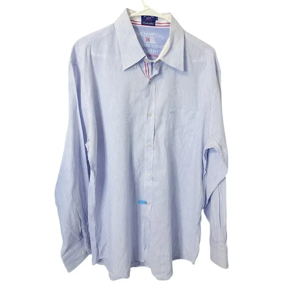 Paul &amp; Shark Linen Shirt Mens 2XL Blue Contrast Cuffs Button Down Casual, Italy