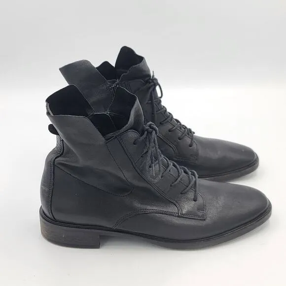PAUL GREEN Bernadette Moto Boot COMBAT LACE UP BLACK LEATHER
