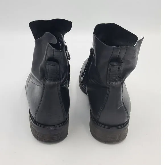 PAUL GREEN Bernadette Moto Boot COMBAT LACE UP BLACK LEATHER