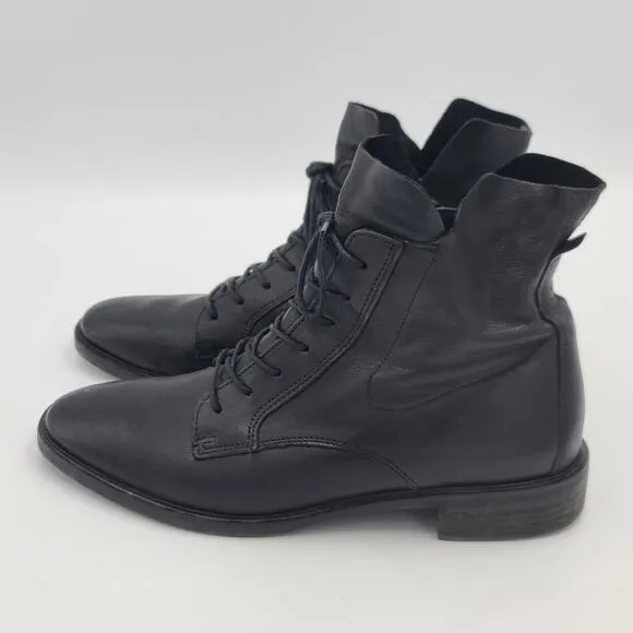 PAUL GREEN Bernadette Moto Boot COMBAT LACE UP BLACK LEATHER