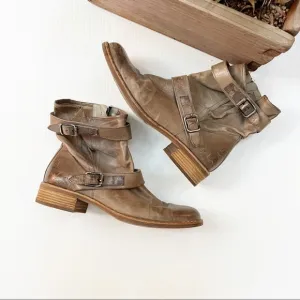 Paul Green- Brown Belted Moto Ankle Boots Size 8