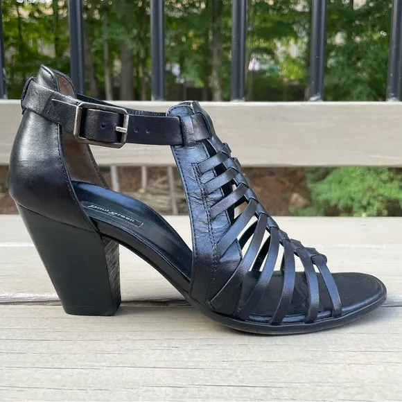 Paul Green Christy Black Caged Strappy Heels Sandals Shoes size 9