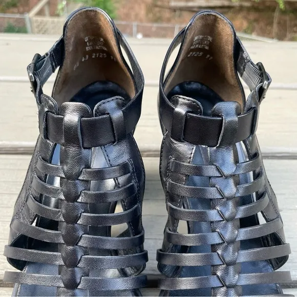 Paul Green Christy Black Caged Strappy Heels Sandals Shoes size 9