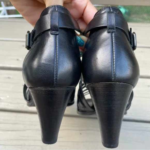 Paul Green Christy Black Caged Strappy Heels Sandals Shoes size 9